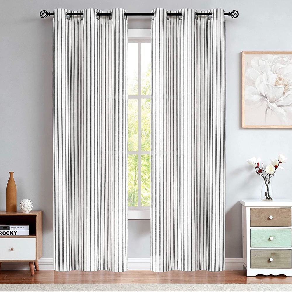 Linen Stripe Semi Sheer Curtain Panels